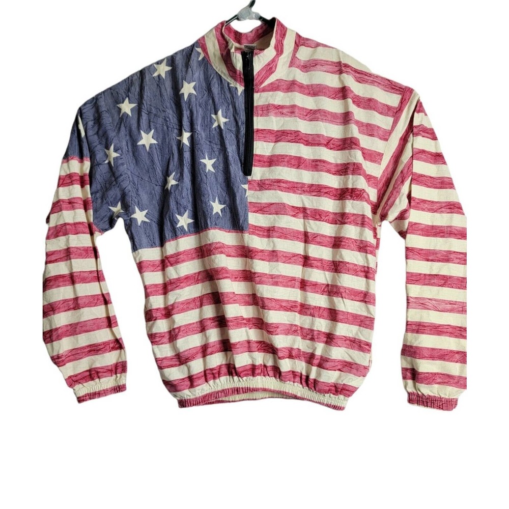 Vintage Star On The Beach American Flag Red White and Blue Pullover One Size USA